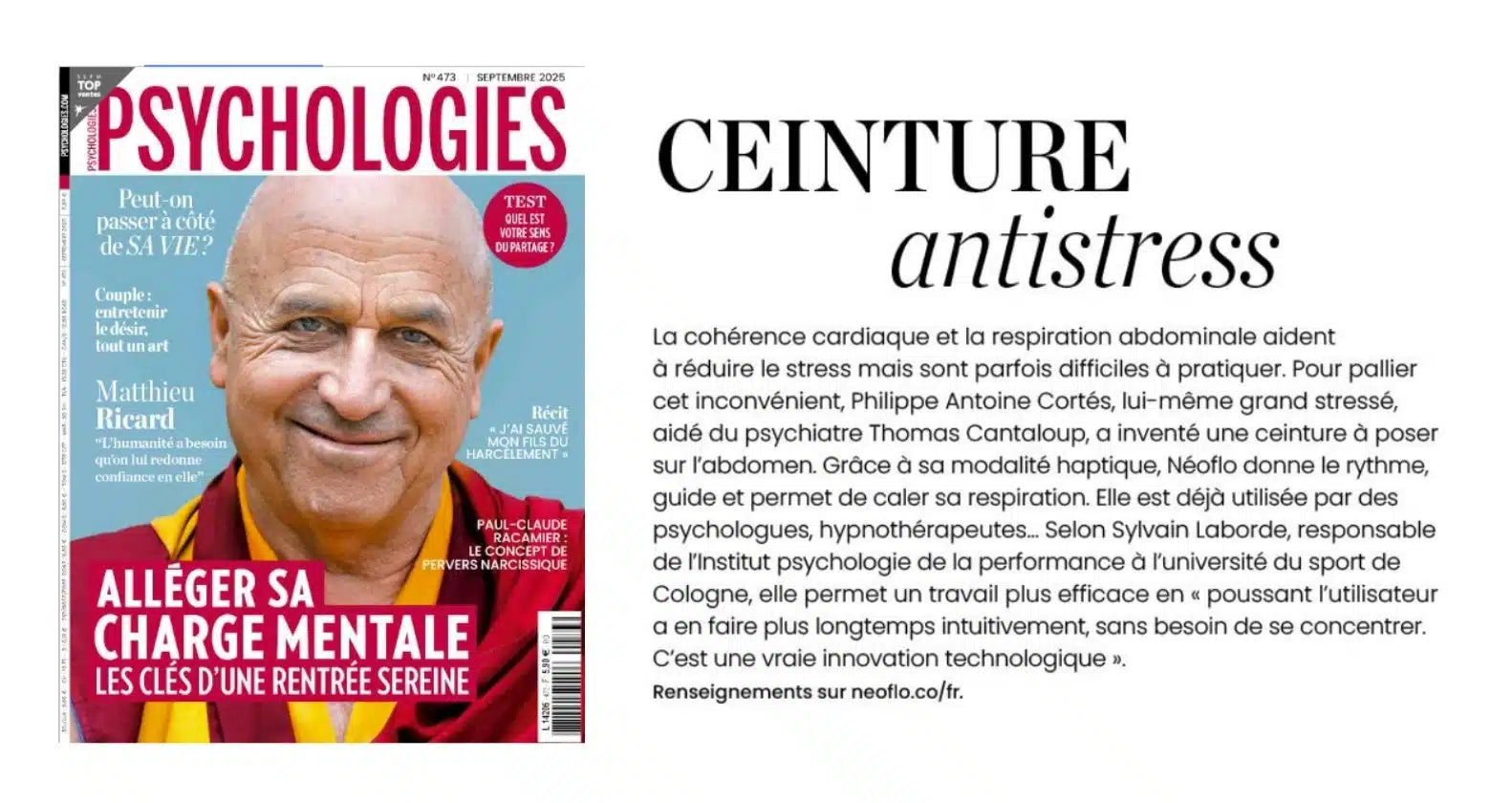 Neoflo dans Psychologies Magazine : notre ceinture de respiration mise en avant