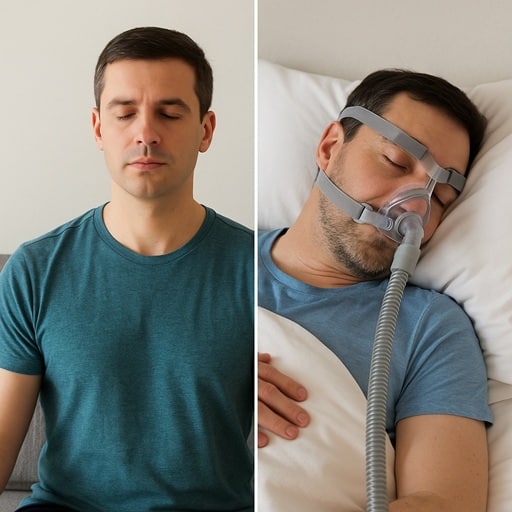 Une homme pratique la cohérence cardiaque pour réduire son anxiété liée à l'apnée du sommeil